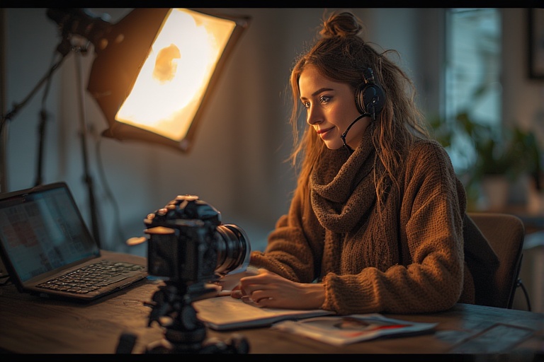 یک زن در حال تدریس انلاین